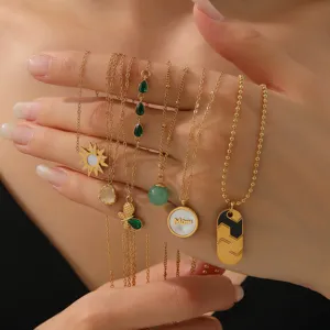 Women Gold Plated Stainless Steel Pendant Necklace Shell Mom Butterfly Sun Green Stone Jewelry Mother's Day Gift