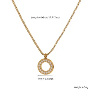Detailed view of a gold plated titanium steel necklace with zircon pendant dimensions.