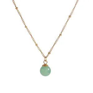 Elegant gold chain necklace for women featuring a round green stone pendant charm