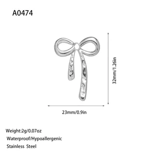 High-quality stainless steel bow pendant for DIY jewelry making, 32x23mm size detail view