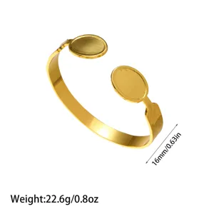 Brazalete abierto de acero inoxidable chapado en oro de 18 quilates con engastes de 16 mm (89)
