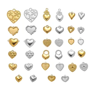 Collection of stainless steel heart pendants for DIY jewelry making in gold and silver.