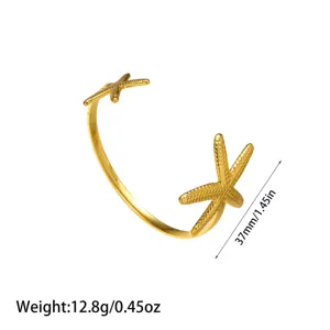Vista detallada de brazalete de estrella de mar de oro 18K con medidas y 12,8g peso.