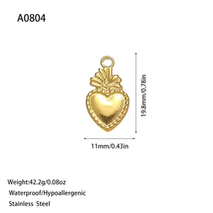 Durable golden stainless steel sacred heart pendant charm for DIY jewelry making