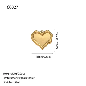 Gold heart stainless steel charm for DIY jewelry making with size and weight details