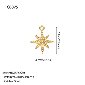 Hoogwaardige vergulde roestvrijstalen achtpuntige ster hanger voor DIY sieraden maken