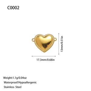 Golden stainless steel heart-shaped charm connector for DIY jewelry crafts 17x13mm