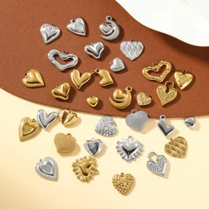 Stainless Steel Heart Pendant Charms For DIY Jewelry Making Gold Silver Plated Waterproof Heart Shape Accessories