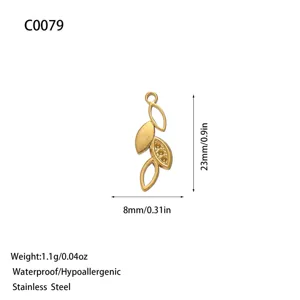 23mm gouden roestvrijstalen bladbedel voor DIY-sieraden maken, specifieke SKU-variant