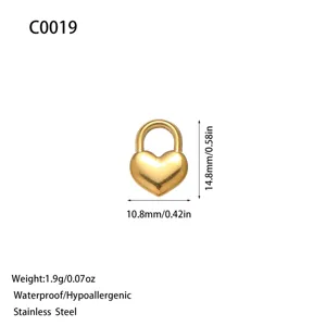 Gold stainless steel heart pendant with measurements 14.8mm by 10.8mm for DIY jewelry