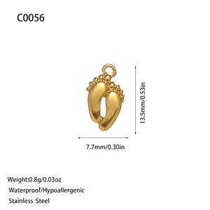 Waterdichte gouden roestvrijstalen babyvoetjes bedel voor DIY-armbanden en ketens