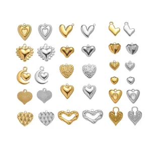 Various styles of gold and silver stainless steel heart pendants for DIY jewelry