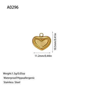 Waterproof hypoallergenic gold stainless steel heart pendant for DIY jewelry making
