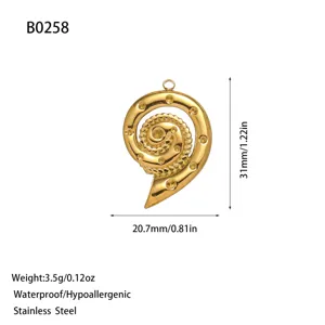 Goldener spiralförmiger Muschelanhänger aus Edelstahl für DIY-Schmuckzubehör