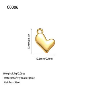 Polished gold stainless steel heart shaped pendant charm for DIY bracelet and necklace making