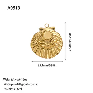 Goldener Muschel-Anhänger aus Edelstahl für DIY-Schmuck mit Maßangaben