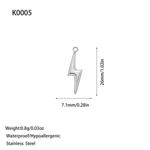 Zilveren roestvrijstalen bliksem hanger voor DIY sieraden maken, 26mm hoogte, stijlvol