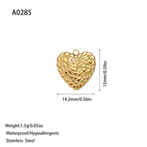 Gold-plated stainless steel heart pendant 15x14.2mm for DIY jewelry making accessories