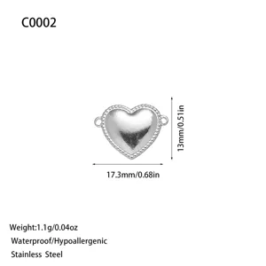 Stainless steel heart pendant connector for DIY jewelry making with dimensions