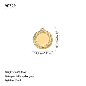 Detailed view of gold-tone stainless steel pendant with dimensions and weight info