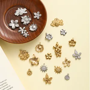 Stainless Steel Flower Pendant Charms For DIY Jewelry Making 18K Gold Plated Daisy Sunflower Rose Pendant Accessories For Women Necklaces Bracelets