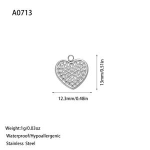 Textured stainless steel heart pendant for DIY jewelry making, size 13mm by 12.3mm