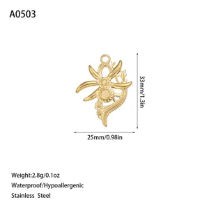 Detailed view of gold-plated stainless steel pendant with size and weight information