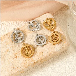 Stainless Steel Anchor Rudder Heart Charms Pendants 18K Gold Plated Nautical Jewelry Findings For DIY Necklace Bracelet Making