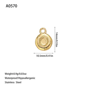 Detailed specifications of a round gold sunburst stainless steel pendant charm accessory