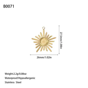 Detailed measurements and weight specifications for this gold stainless steel sunburst charm.