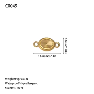 Detailed view of oval gold stainless steel pendant connector with measurements
