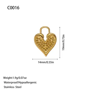 Gold-plated stainless steel heart charm pendant for handmade DIY jewelry accessories