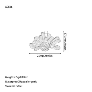 Detailed dimensions of stainless steel daisy flower pendant with hypoallergenic properties