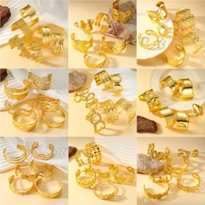 Brazalete Minimalista de Acero Inoxidable Dorado para Mujer Brazalete Abierto Hueco Geométrico Exagerado Accesorio de Joyería de Moda Vintage