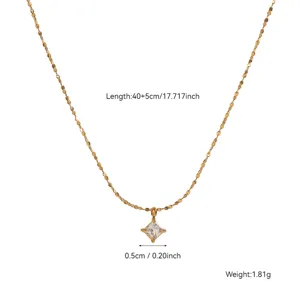 Detail view of 18K gold plated necklace with zircon pendant showing dimensions and weight