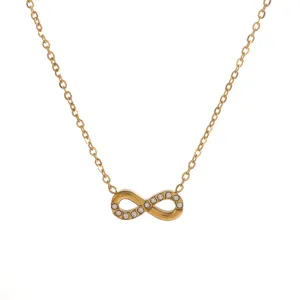Elegant gold-toned infinity pendant necklace with sparkling rhinestones for women