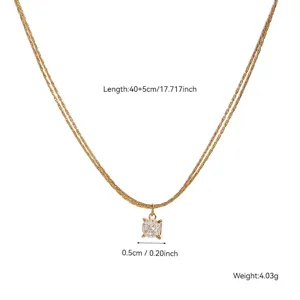 Elegant 18K gold plated titanium steel necklace with a sparkling zircon pendant