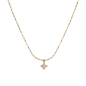 Elegant 18K gold plated titanium steel necklace featuring a sparkling square zircon pendant
