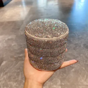 Boîte à bijoux rotative en strass brillants, rangement multicouche pour bagues et bracelets.