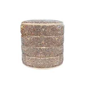 Boite a bijoux rotative en strass scintillants multi-couches pour bagues et montres