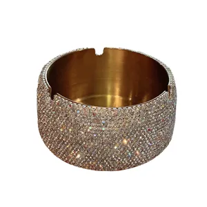 Cendrier rond en acier inoxydable strass de luxe, beau cristal scintillant déco.
