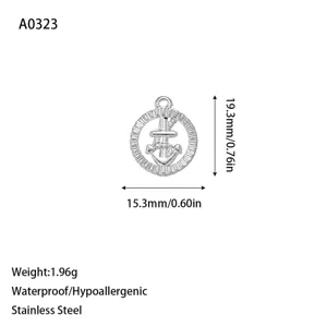 Silver-tone stainless steel anchor charm pendant dimensions for DIY jewelry making