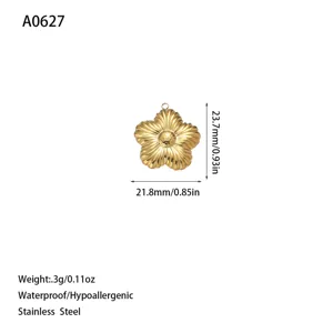 Dimensions and technical details of a gold flower-shaped stainless steel pendant