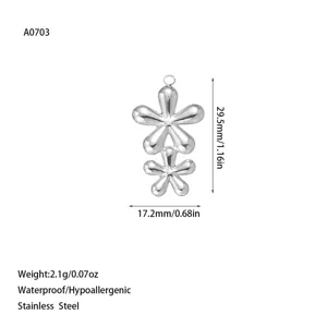 Detailed measurements and specifications for the stainless steel double flower pendant.