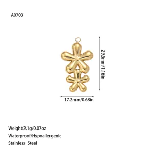 Detailed view of the gold plated stainless steel flower pendant with dimensions and weight.