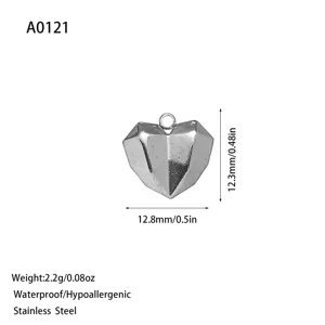 Silver faceted heart pendant for DIY jewelry made of hypoallergenic stainless steel