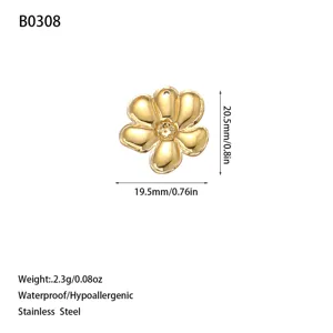 Detailed view of a gold flower stainless steel pendant with measurements and weight