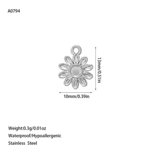 Technical drawing of a stainless steel daisy charm showing 13mm by 10mm dimensions