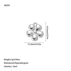 Detail of a 14.5mm stainless steel flower pendant showing dimensions and features.