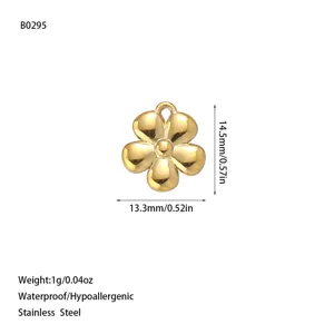 Dimensions and material details for the 18K gold plated flower stainless steel pendant.
